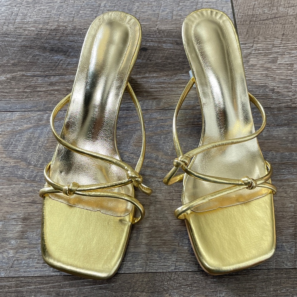 Gold Strappy Kitten Heels - Picture 2 of 7